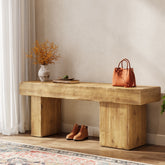 Banco de recibidor de 119 cm de madera maciza, Estilo rústico con asiento grueso 3