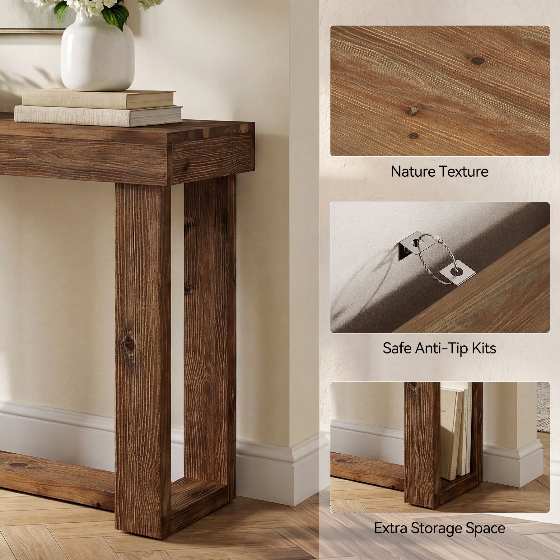 Tribesigns Mesa consola de madera maciza de 160 cm, Mesa estrecha de pasillo de estilo rústico para la entrada y el salón