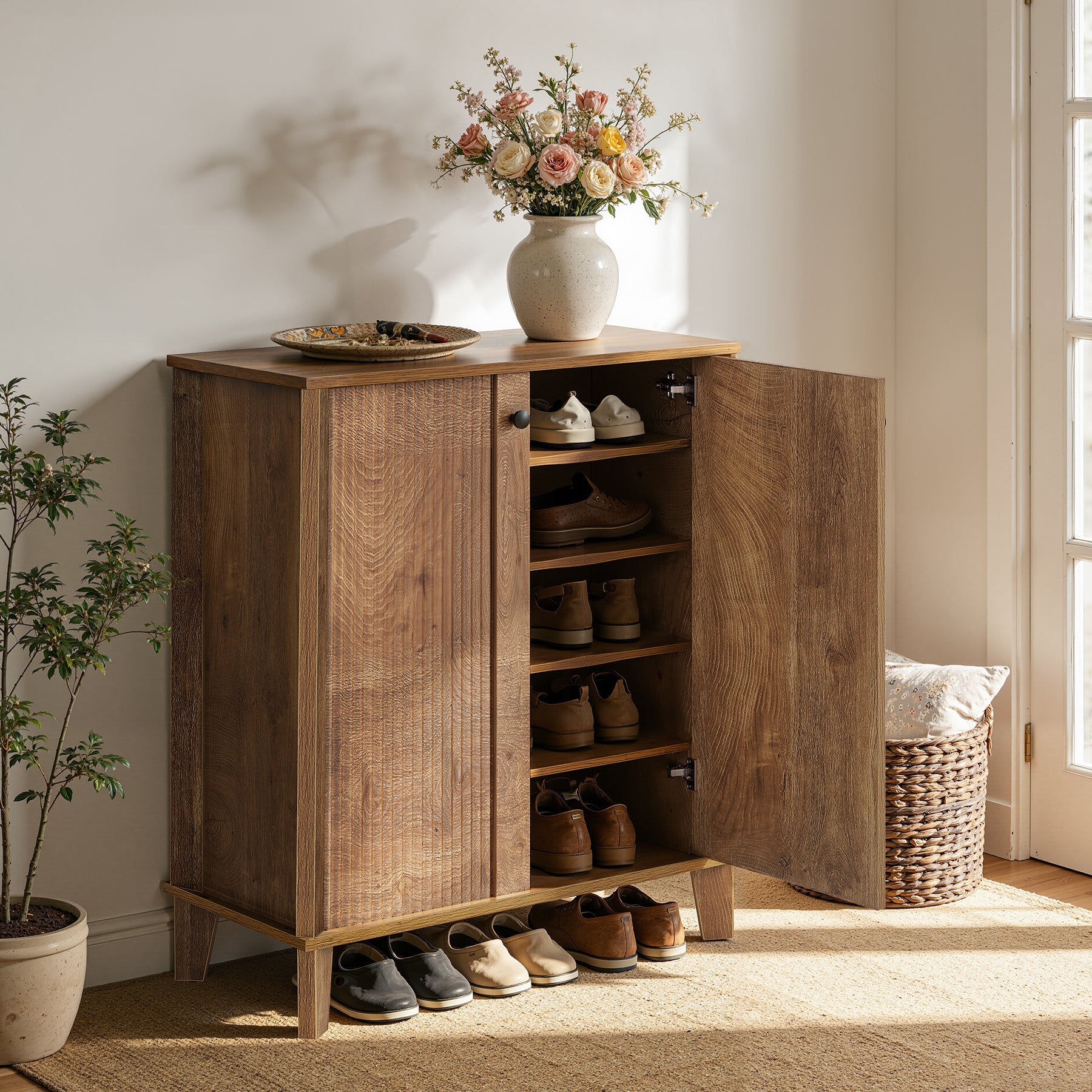 Tribesigns Zapatero de 80 cm, Moderno zapatero de 5 niveles con puertas y estantes ajustables