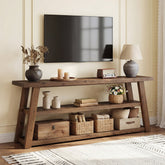 Tribesigns Mueble bajo para TV de madera maciza (160 cm) para televisores de hasta 70 pulgadas con 3 estantes abiertos 3