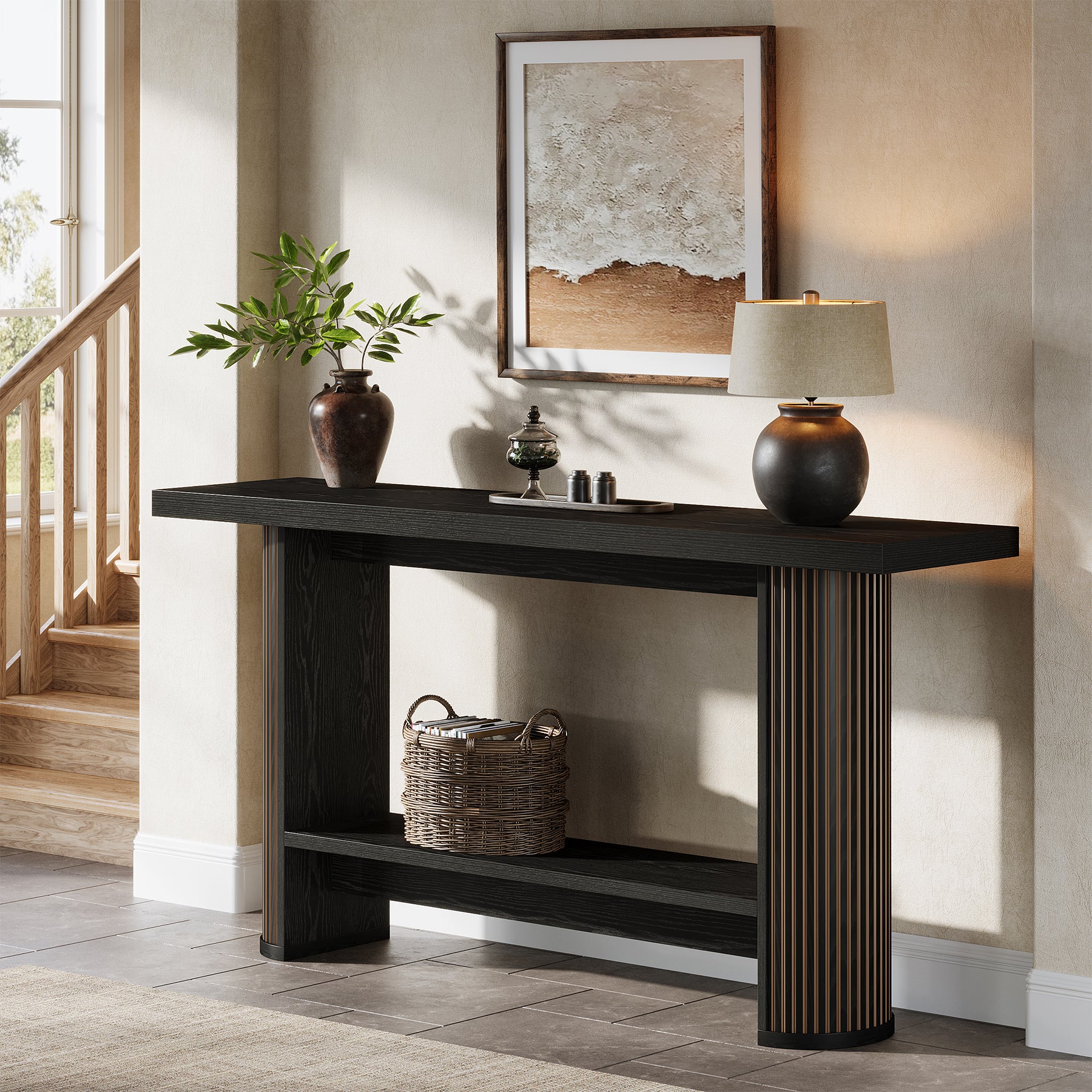 Tribesigns Consola de estilo rústico de 140 cm, Mesa estrecha para recibidor y sofá