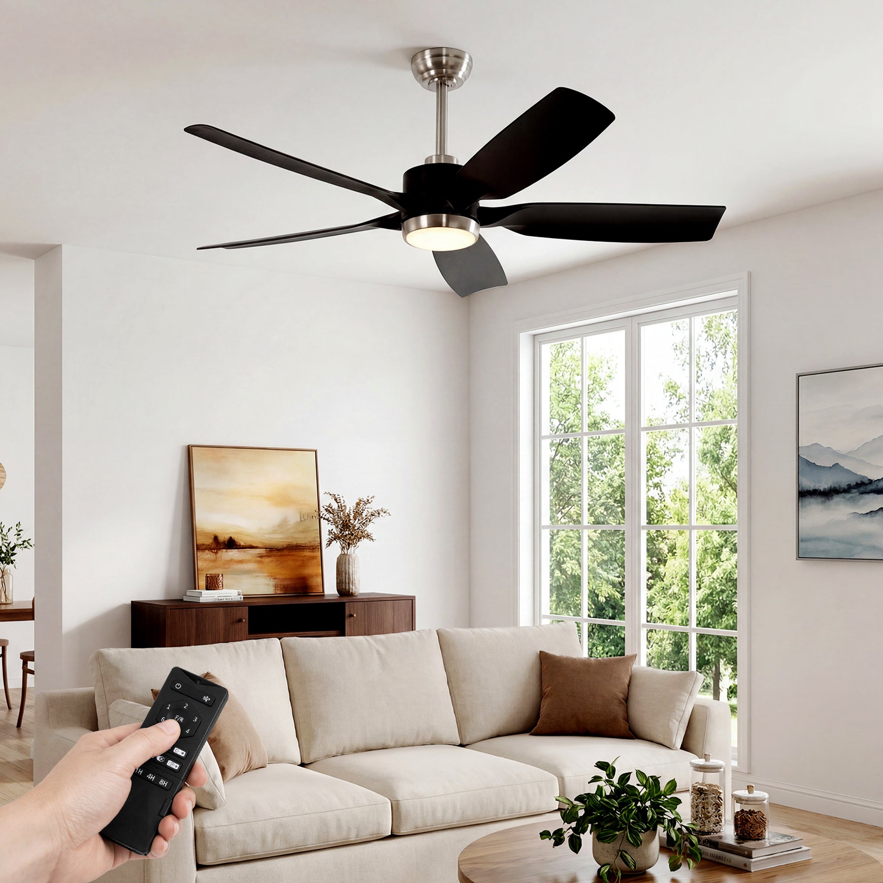 Tribesigns Ventilador de techo con luz, Ventilador de techo LED con mando a distancia motor de CC reversible 5 aspas