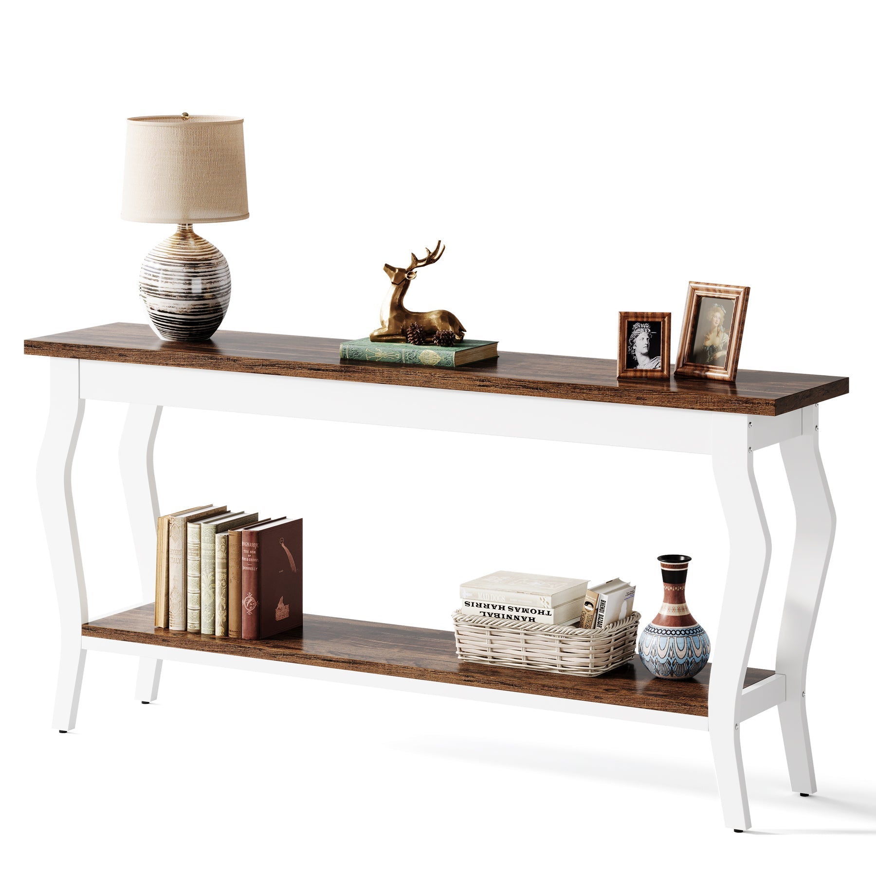Tribesigns Consola de 180 cm, Mesa de sofá vintage con espacio de almacenamiento de 2 niveles