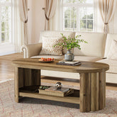 Tribesigns Mesa de centro ovalada de 120 cm con compartimento de almacenamiento, Mesa de salón de estilo rústico con base acanalada 3