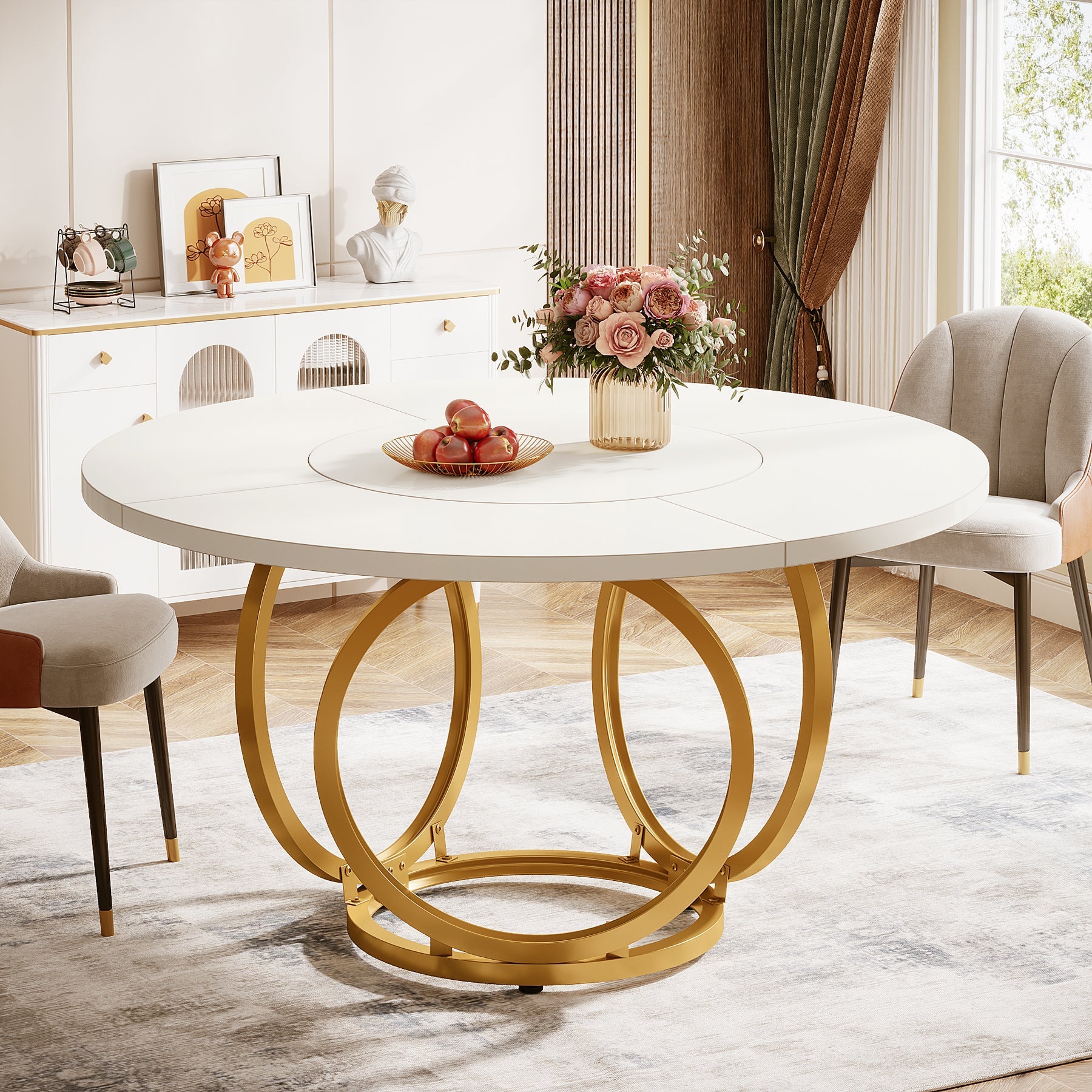 Tribesigns Mesa de comedor redonda, Mesa de comedor de cocina moderna de 120 cm