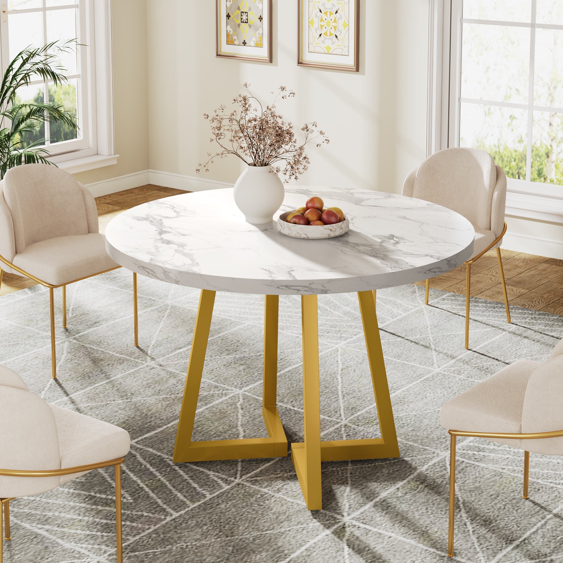 Tribesigns Mesa de Comedor para 4 Personas, Mesa con Patas de Metal Mesa de Comedor de Madera