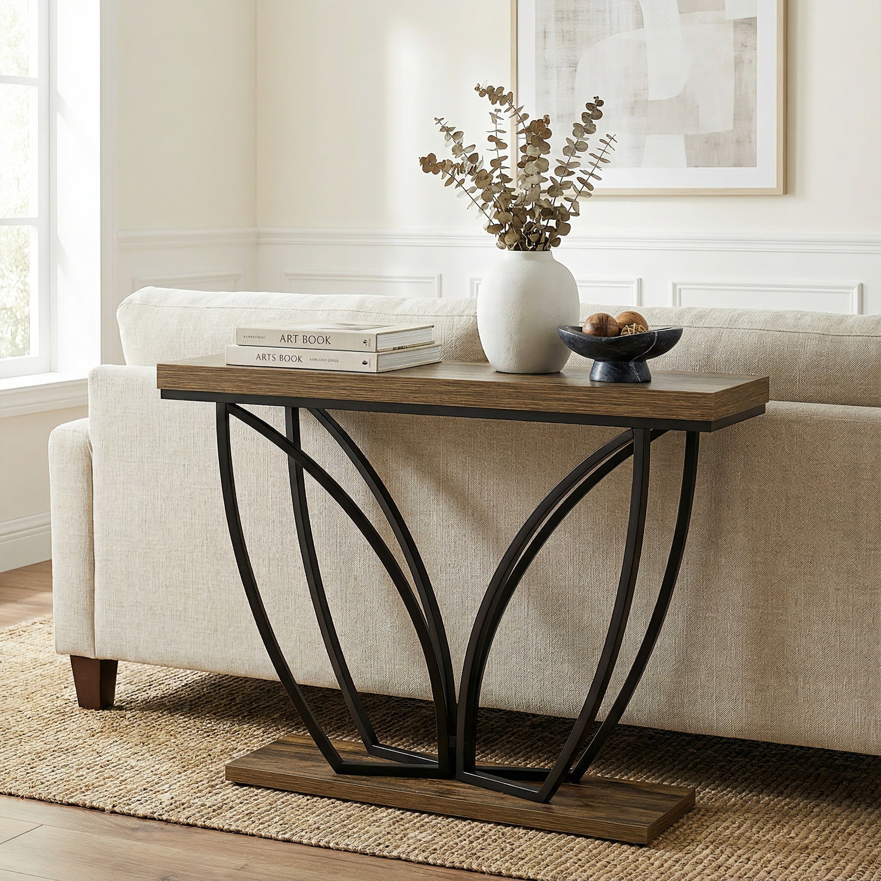 Tribesigns Consola industrial estrecha 105 cm, Color marrón rústico