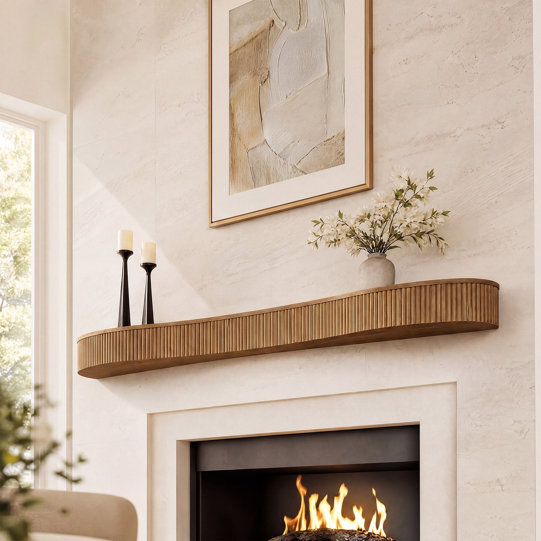 Tribesigns Floating Mantel Shelf aus Massivholz 180 cm, Kaminregal mit Geriffeltem Design