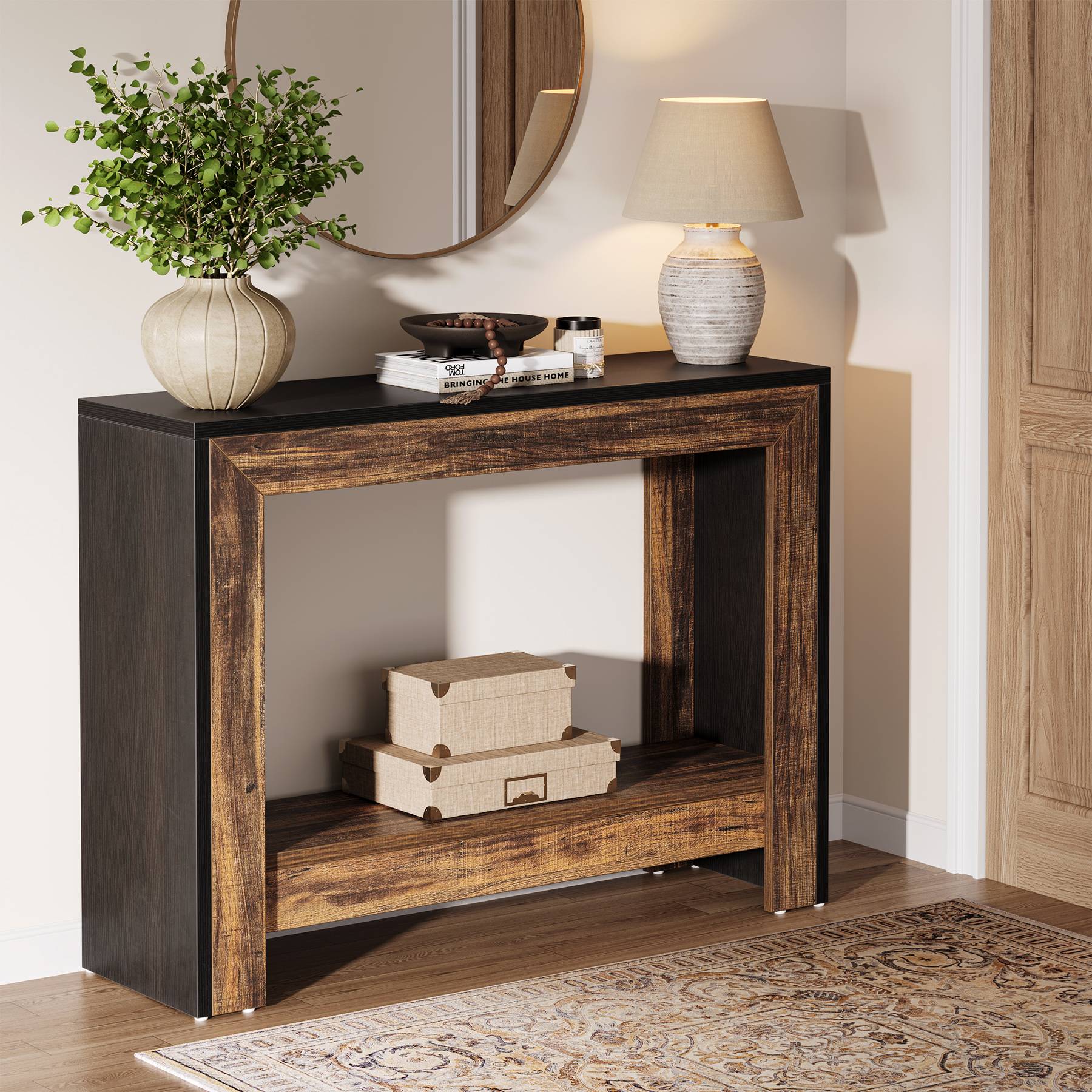 Tribesigns Consola rectangular de madera, Mesa de entrada geométrica sencilla para pasillo