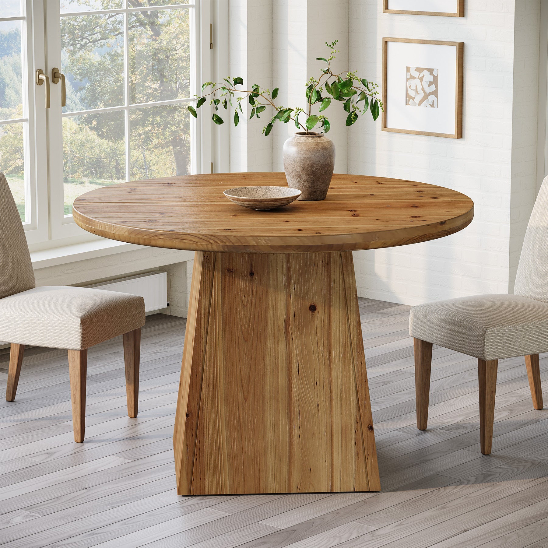 Tribesigns Mesa de comedor redonda de madera maciza de 100 cm para 4 personas