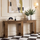 Mesa consola de madera maciza de 200 cm, Mesa de banco extralarga de pino con 6 patas 3