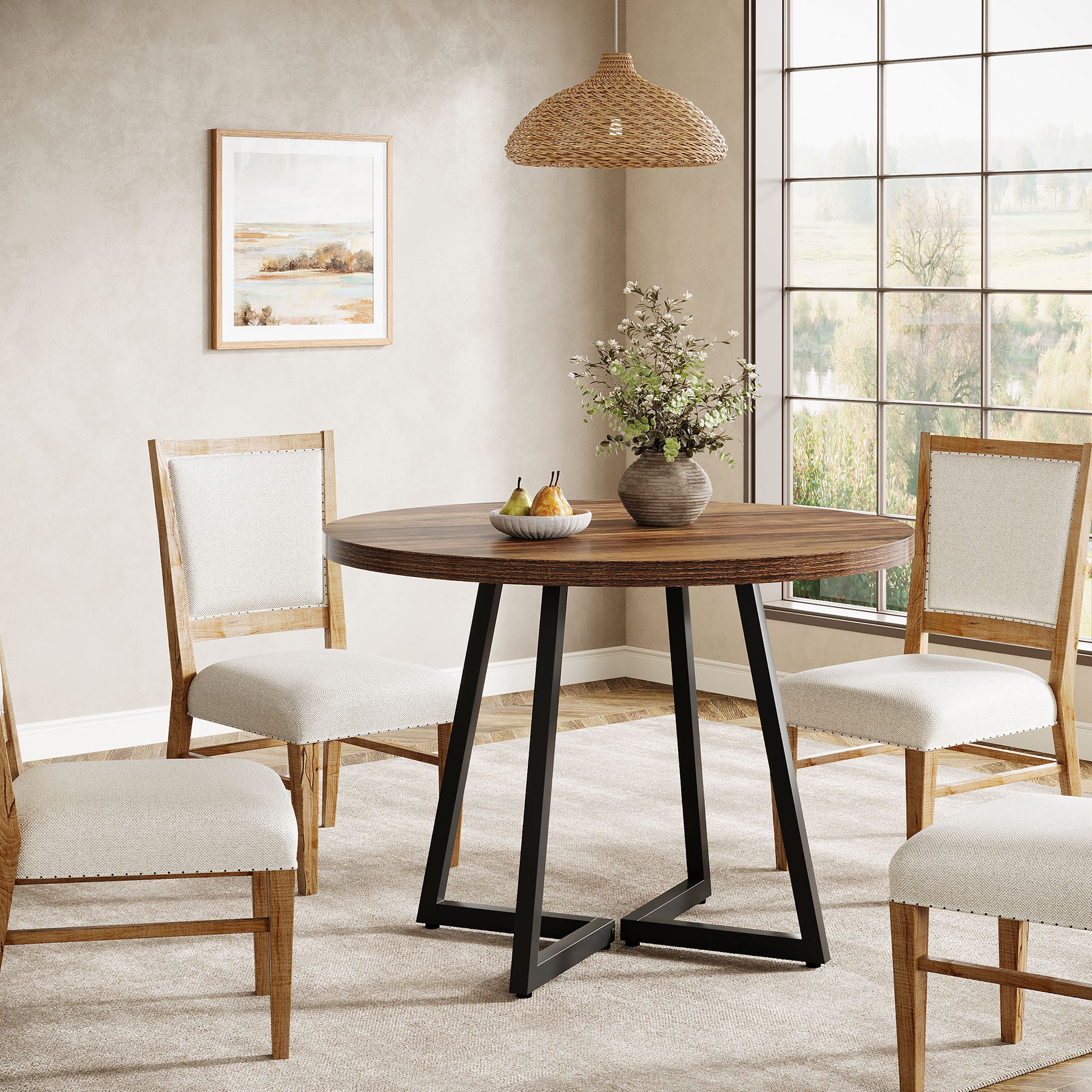 Tribesigns Mesa de Comedor para 4 Personas, Mesa con Patas de Metal Mesa de Comedor de Madera