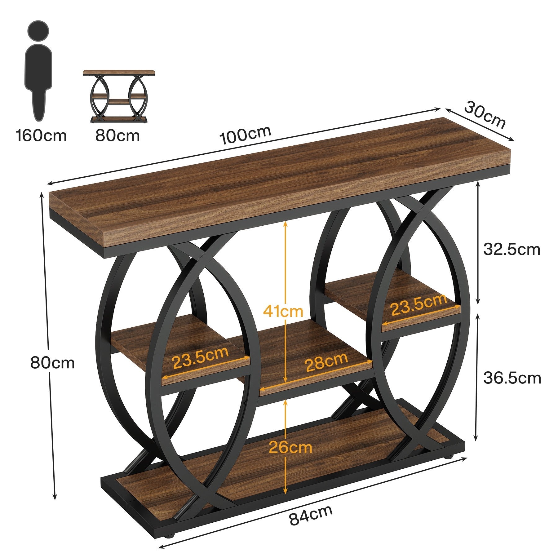Tribesigns Mesa consola de 100 cm, Mesa de sofá de 4 niveles Mesa de entrada con estantes