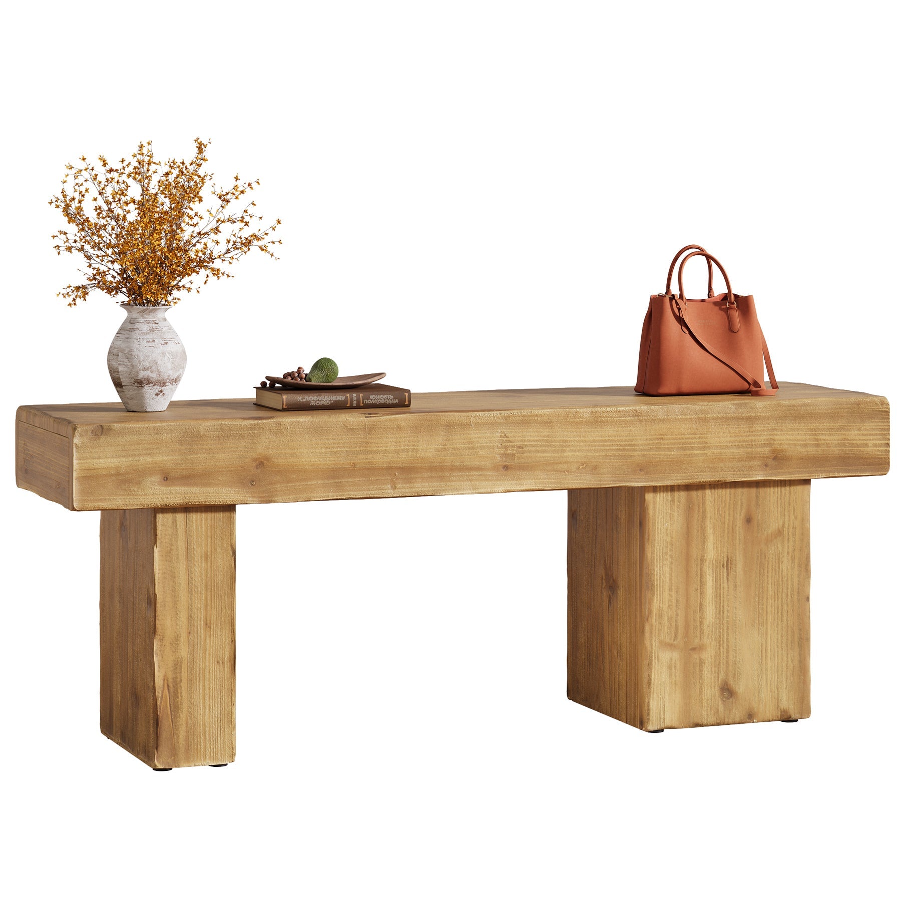 Banco de recibidor de 119 cm de madera maciza, Estilo rústico con asiento grueso