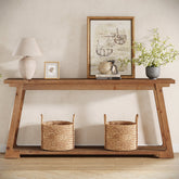Tribesigns Mesa consola de madera maciza de 160 cm situada detrás del sofá con 2 estantes, Mesa de centro larga y estrecha para salón y recibidor 3