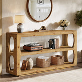 Tribesigns Mesa consola de 160 cm de madera maciza de abeto, Mesa de entrada estrecha con 3 estantes Estilo rústico para pasillo salón 3