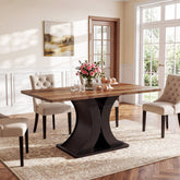 Mesa de comedor de 140 cm para 4-6 personas, Mesa de cocina rectangular de estilo rústico con base metálica estable 3