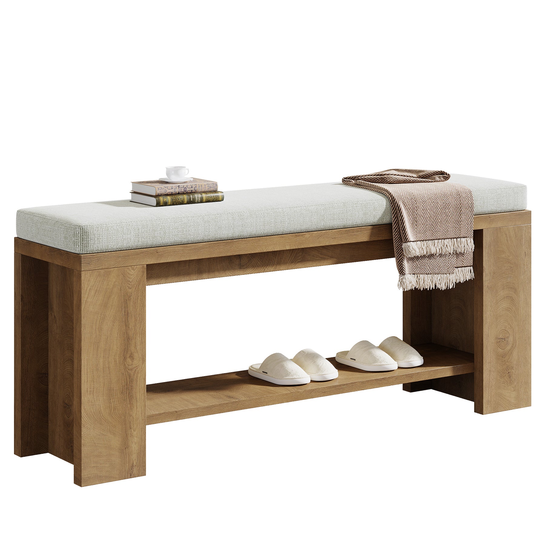 Tribesigns Banco tapizado para entrada 119 cm de largo, Estilo rústico con asiento tapizado y estructura de MDF