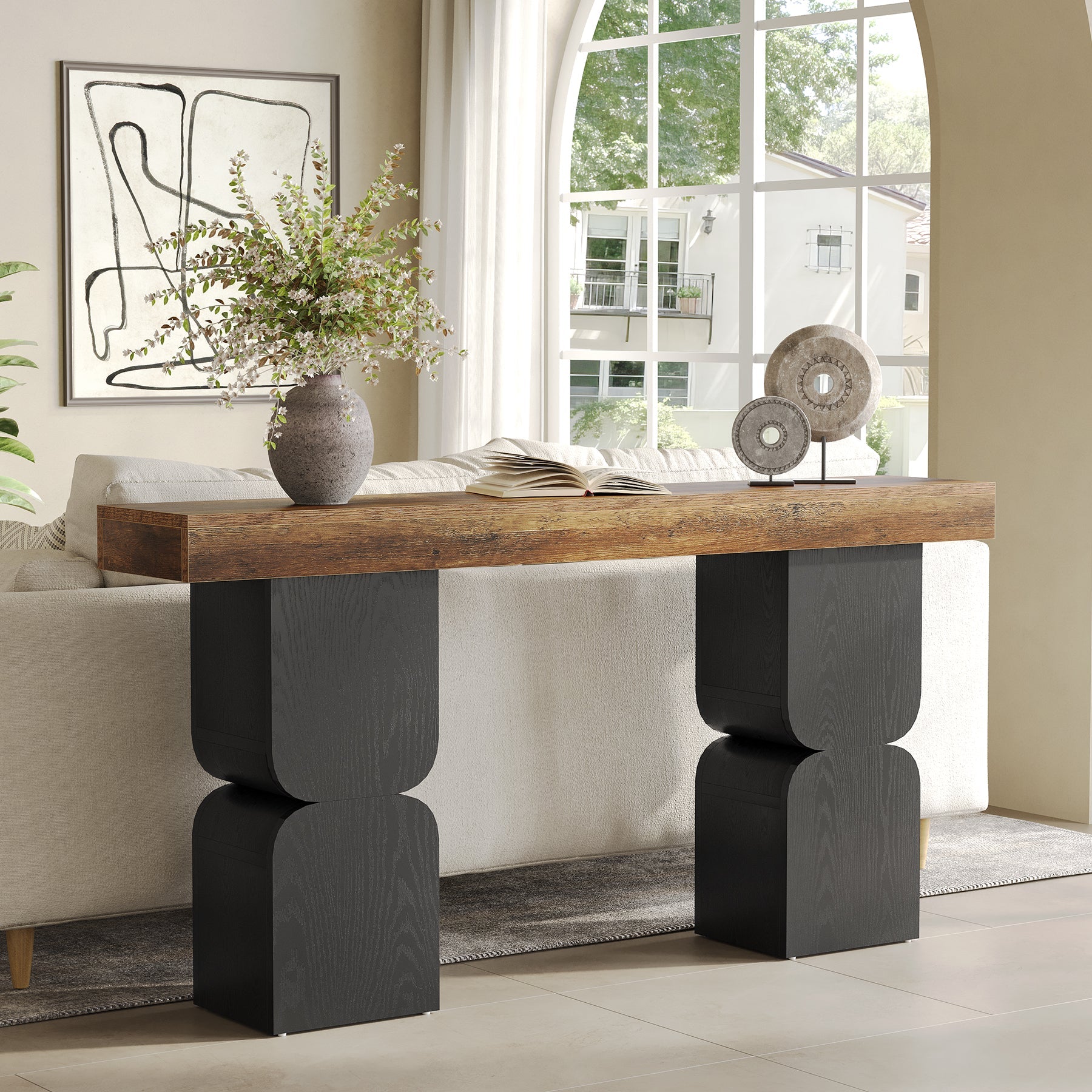 Tribesigns Mesa consola de 160 cm, Moderna mesa de sofá detrás del sofá con diseño de bloques de color para pasillo y sala de estar