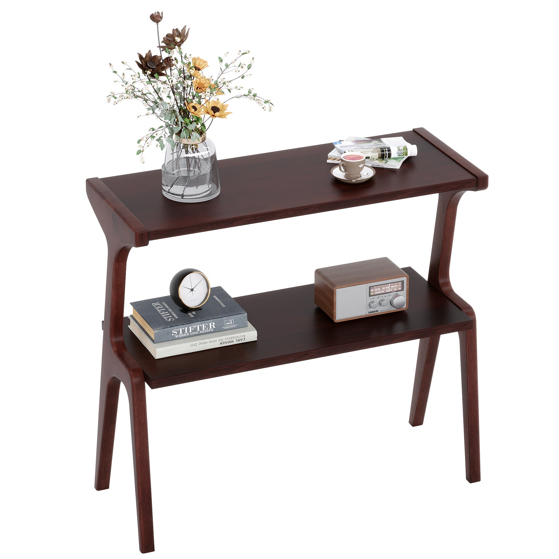 Tribesigns Mesa de centro estrecha, Mesa de centro delgada de 2 niveles con estante de almacenamiento