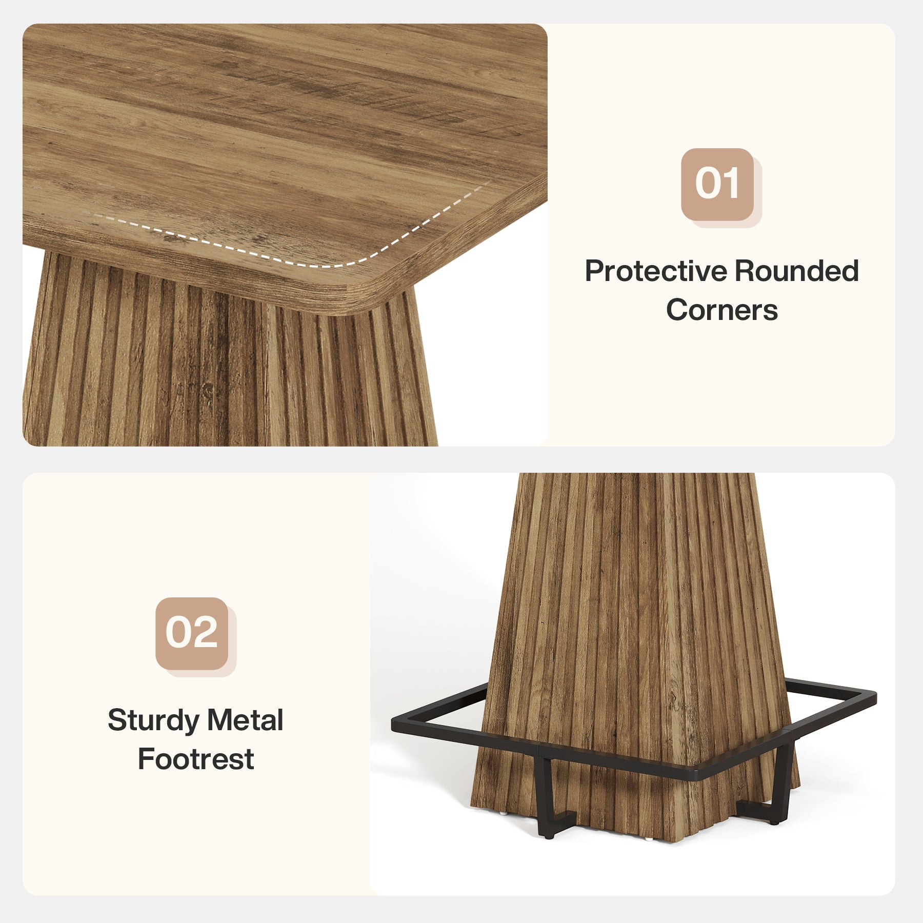 Tribesigns Bartisch 80 cm, Quadratischer Hochtisch mit Metall-Fußstütze im Landhausstil