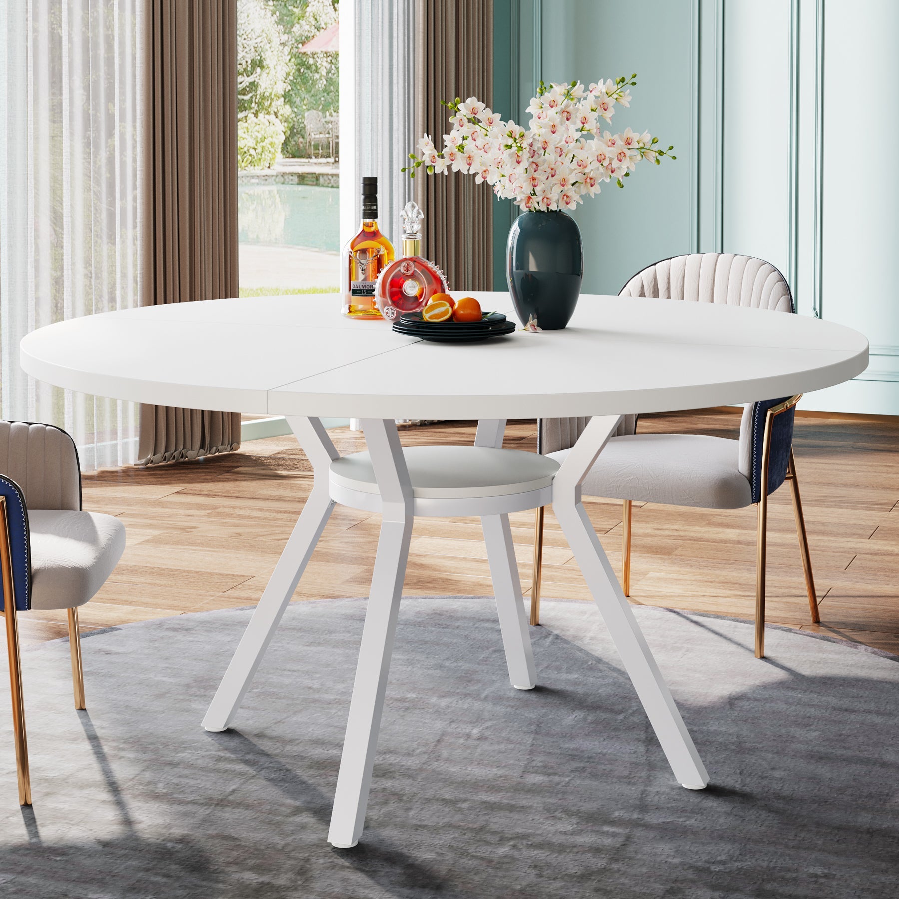 Tribesigns Mesa de comedor redonda, Mesa de comedor de cocina moderna de 120 cm para 4 personas