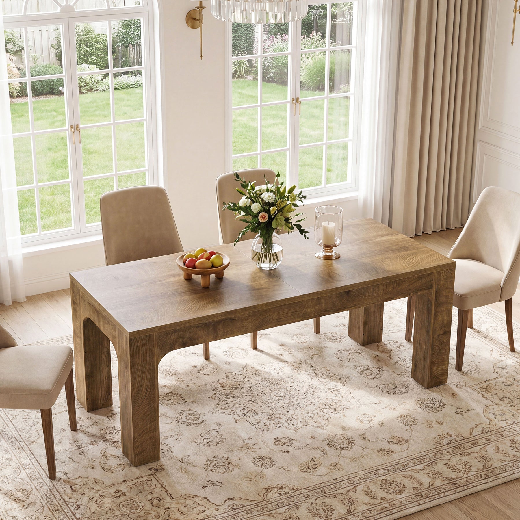 Mesa de comedor de 180 cm para 4-6 personas, Mesa de comedor rectangular de estilo rústico con patas robustas