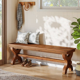 Tribesigns Banco de madera maciza de 140 cm, Banco para recibidor y zapatero de estilo rústico para recibidor, dormitorio y comedor 3