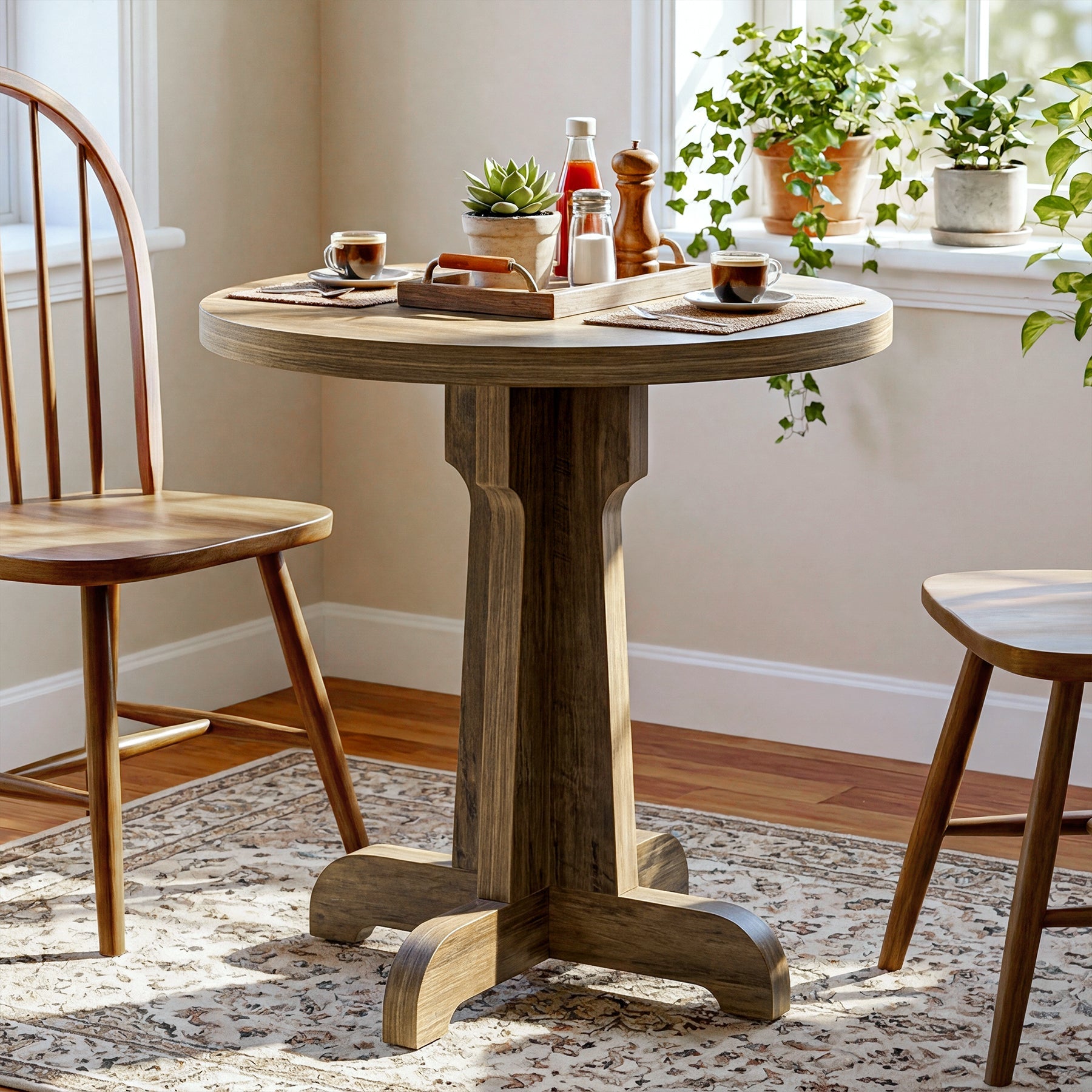 Tribesigns Mesa de comedor redonda de 60 cm para 2 personas, Mesa de cocina pequeña de estilo rústico