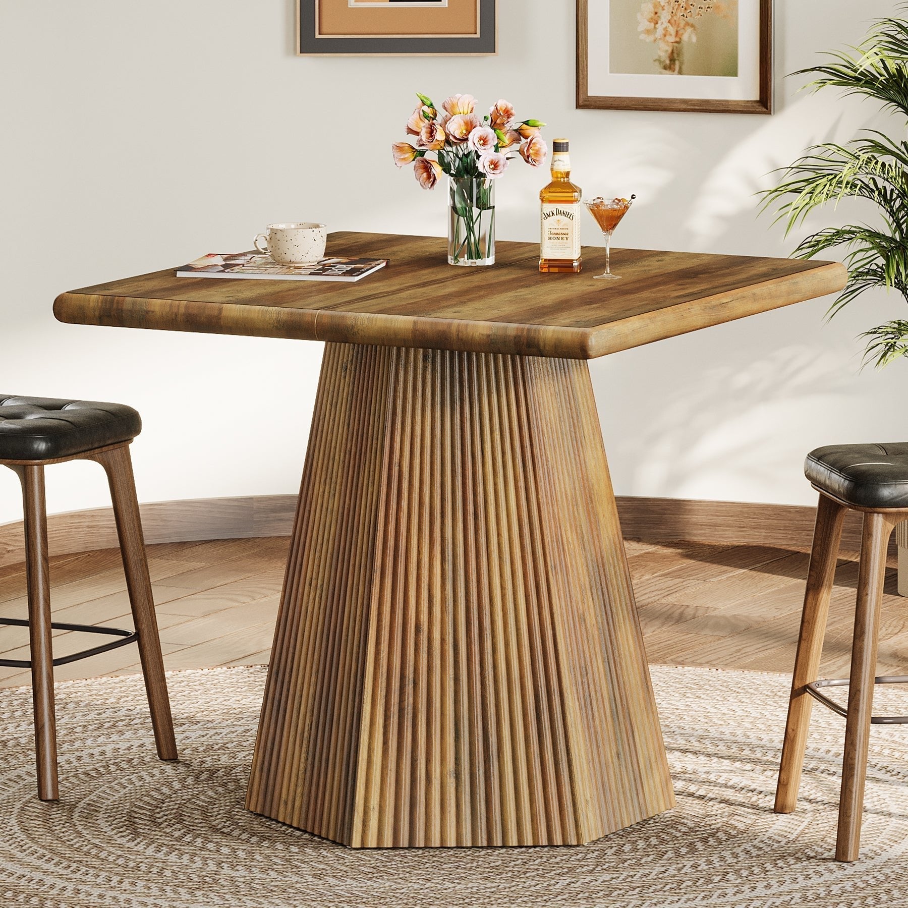 Tribesigns Mesa de comedor cuadrada de 80 cm para cuatro personas, Mesa de cocina con base resistente