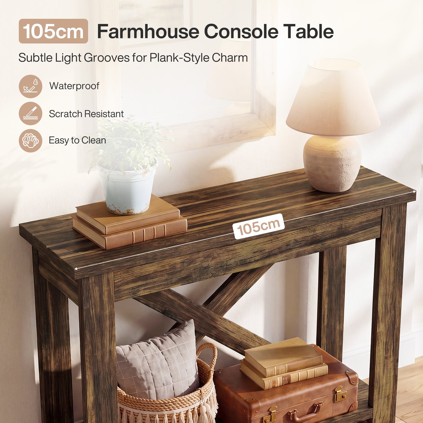 Tribesigns Mesa consola de 105 cm en estilo rústico con estante, Mesa estrecha para pasillo con 2 niveles