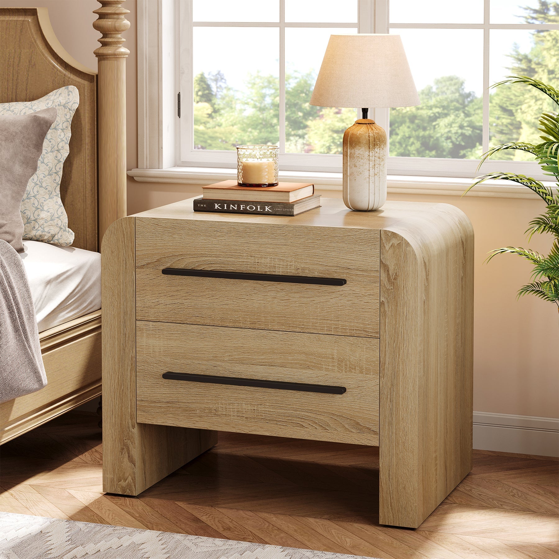 Tribesigns Mesita de noche con 2 cajones, 70 cm Mesita auxiliar moderna con espacio de almacenamiento