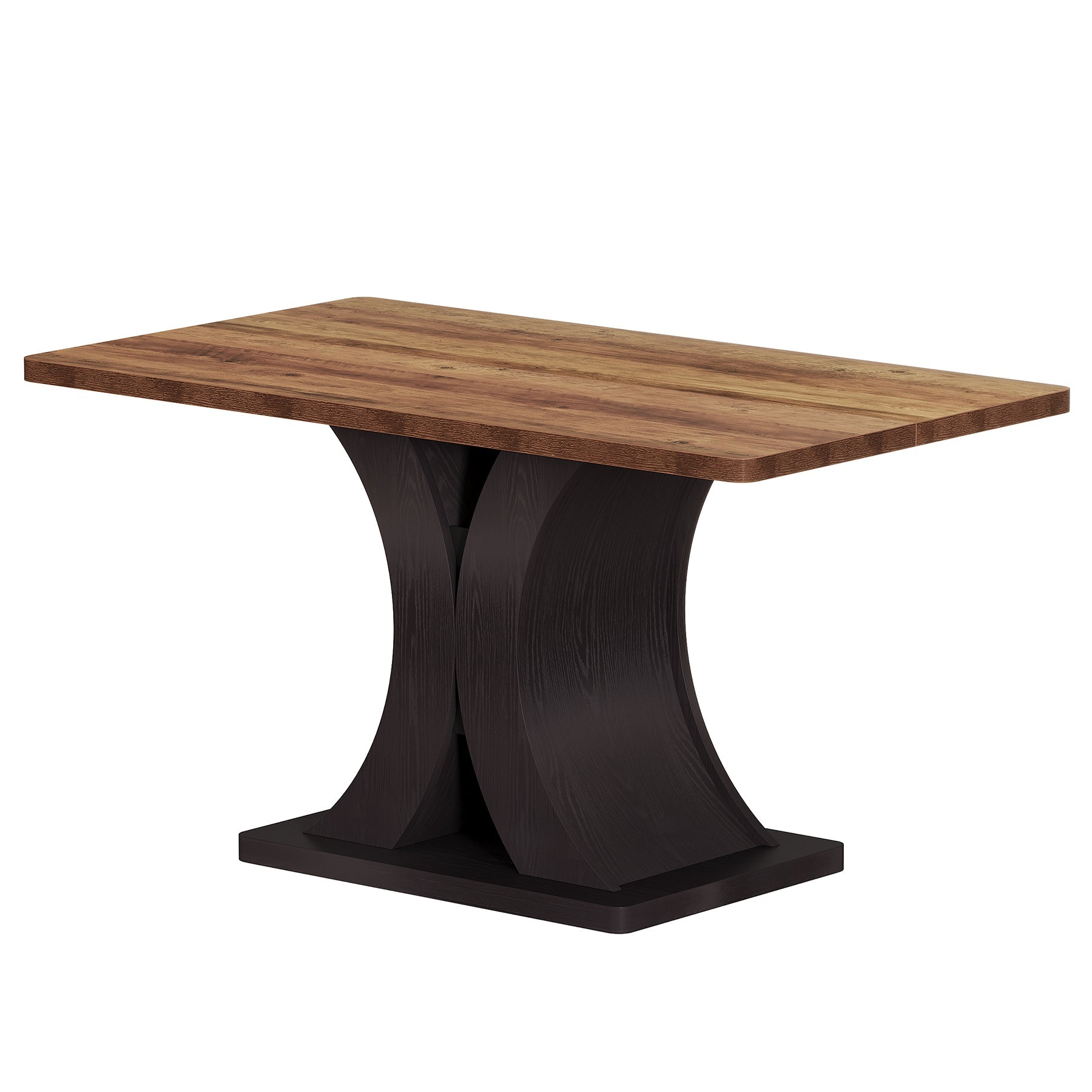 Mesa de comedor de 140 cm para 4-6 personas, Mesa de cocina rectangular de estilo rústico con base metálica estable