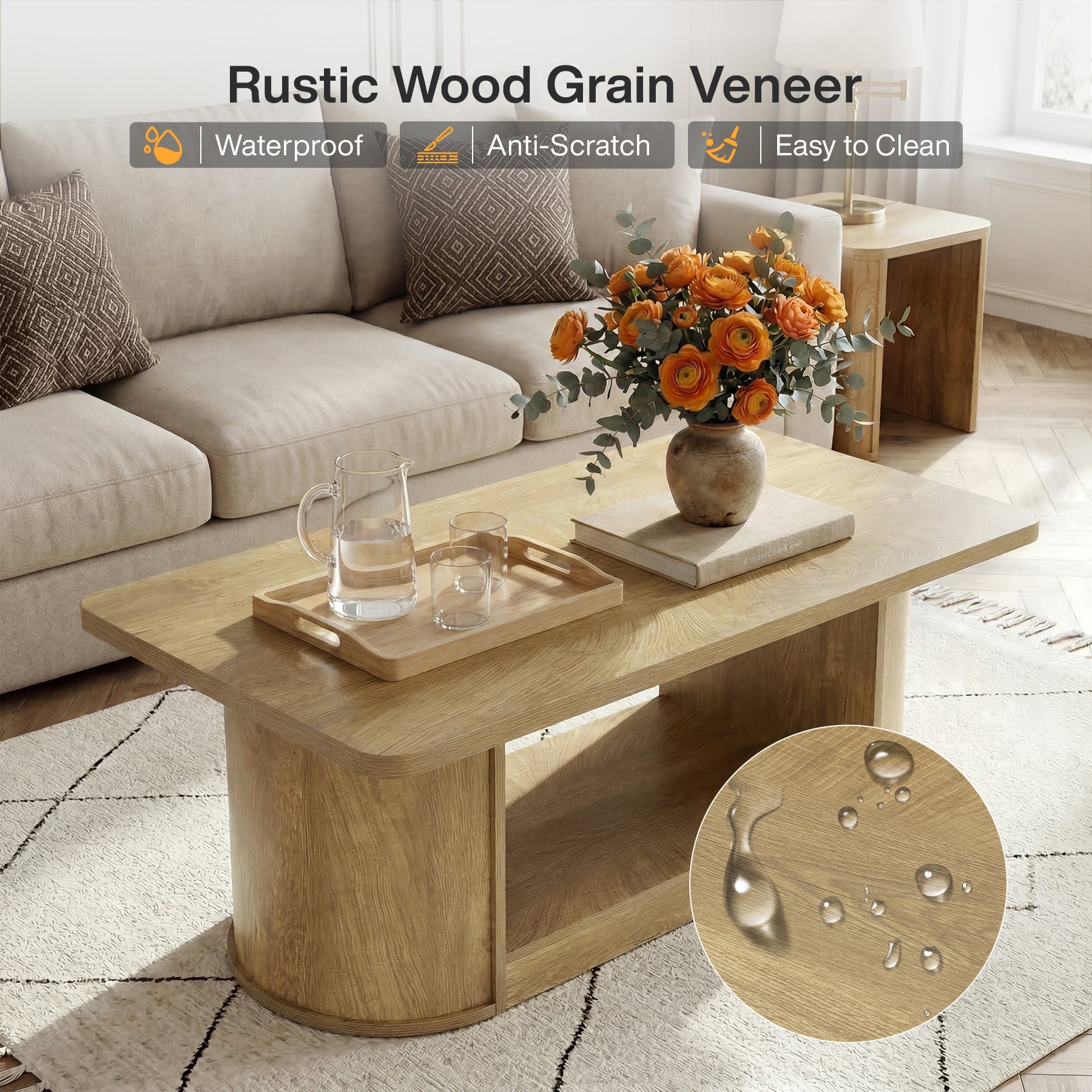 Tribesigns Mesa de centro de 120 cm moderna con estante rectangular de 2 niveles para sala de estar con almacenamiento