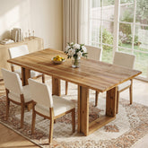 Mesa de comedor de madera maciza de 160 cm para 4-6 personas, Mesa de cocina rectangular de estilo rústico con patas robustas 3