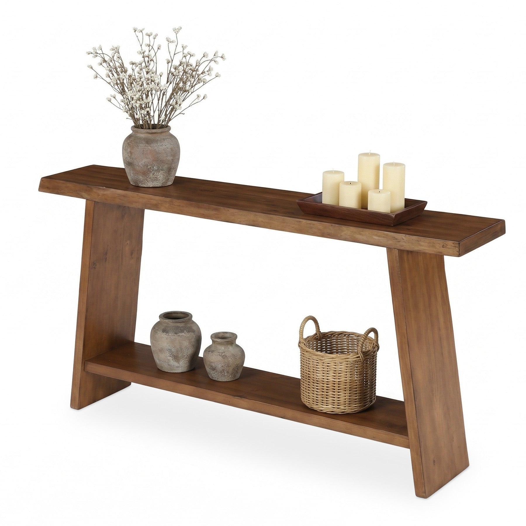 Tribesigns Mesa consola de madera maciza de 160 cm, Mesa auxiliar de dos niveles para el recibidor