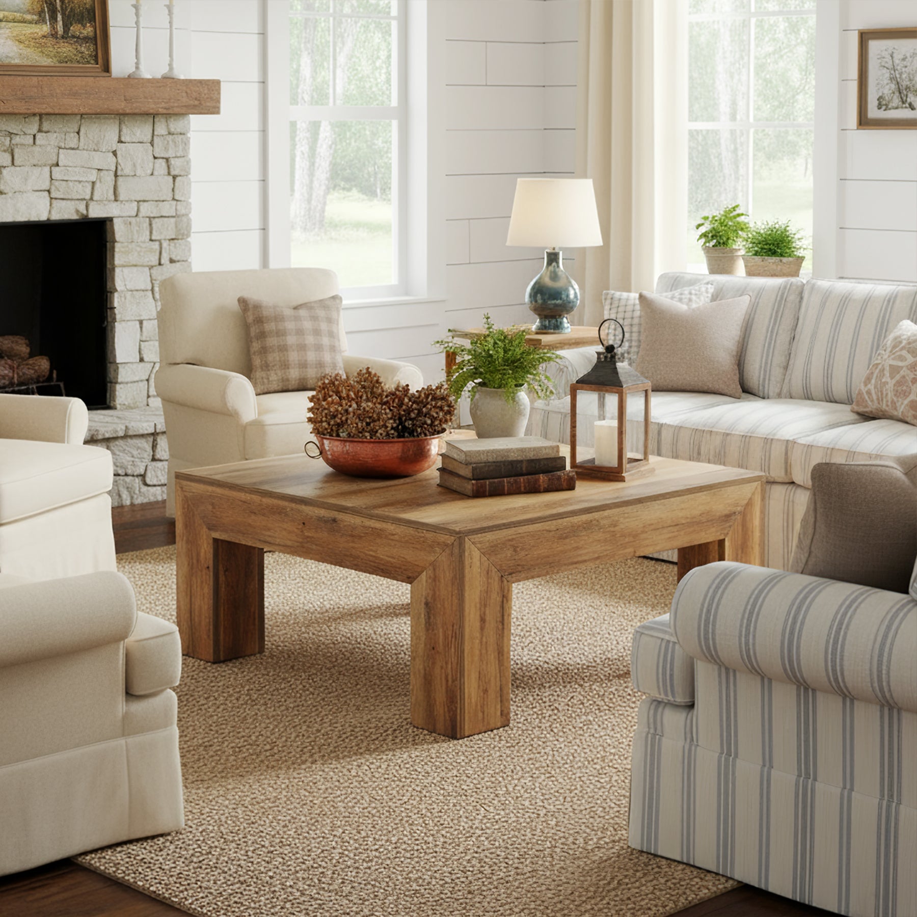 Tribesigns Mesa de centro cuadrada para salón 100 x 100 x 50 cm de madera