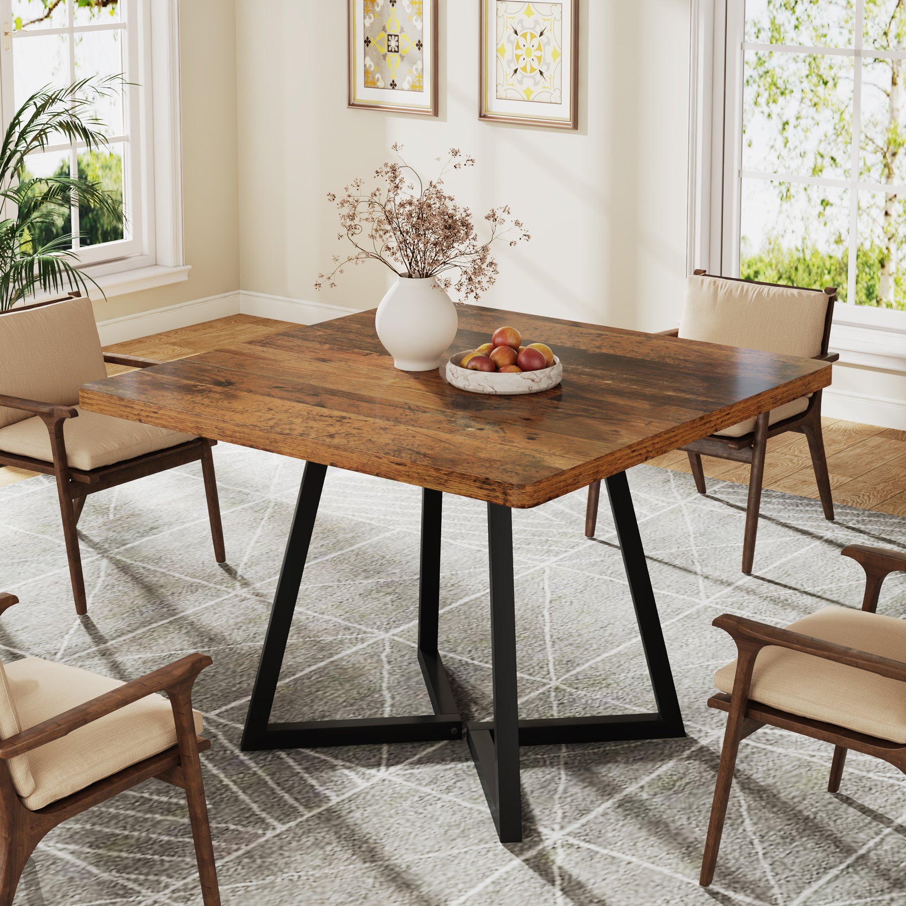 Tribesigns Mesa de Comedor para 4 Personas, Mesa con Patas de Metal Mesa de Comedor de Madera