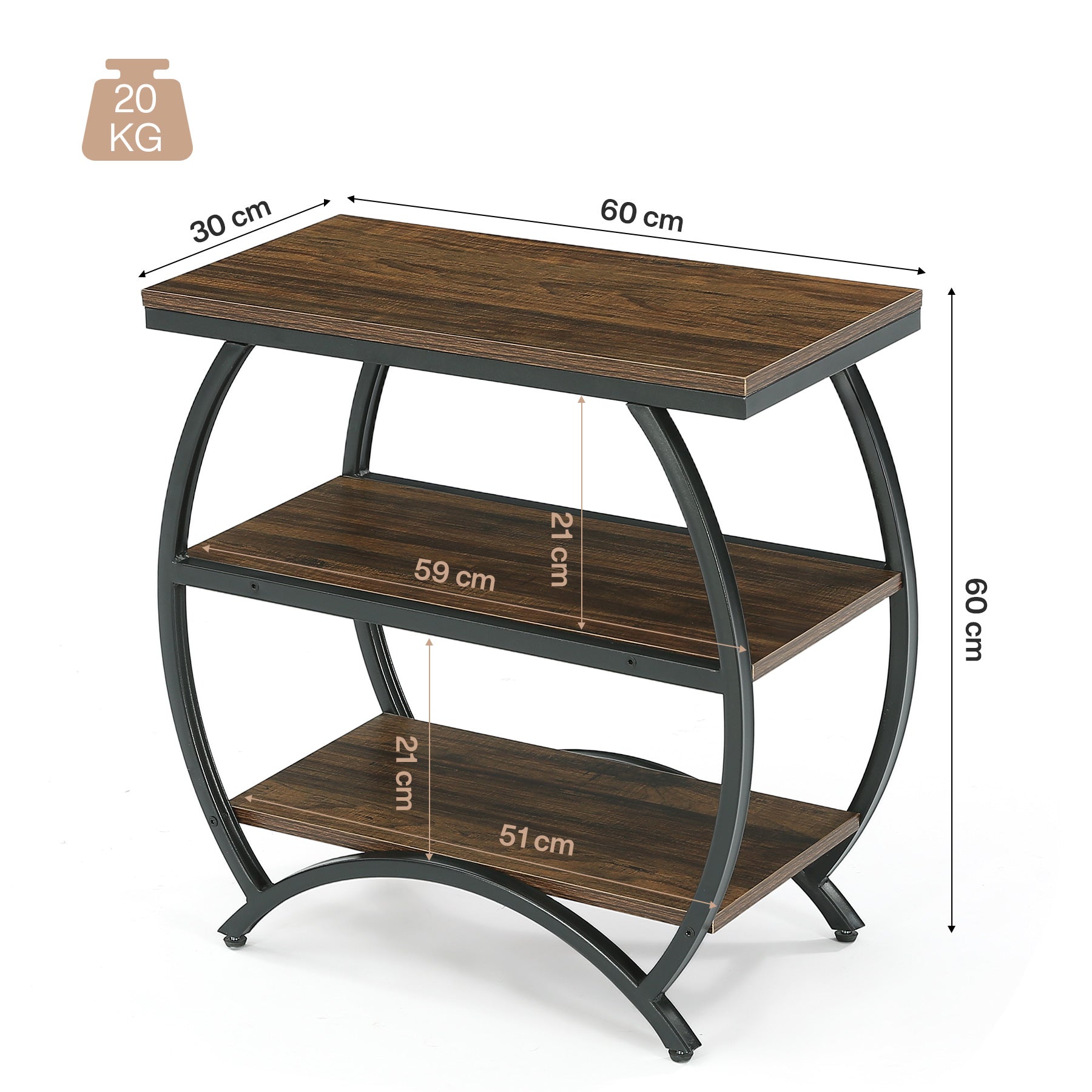 Tribesigns Mesita auxiliar estrecha de 60 cm con 3 niveles de almacenamiento, Mesita de noche industrial para sala de estar o dormitorio