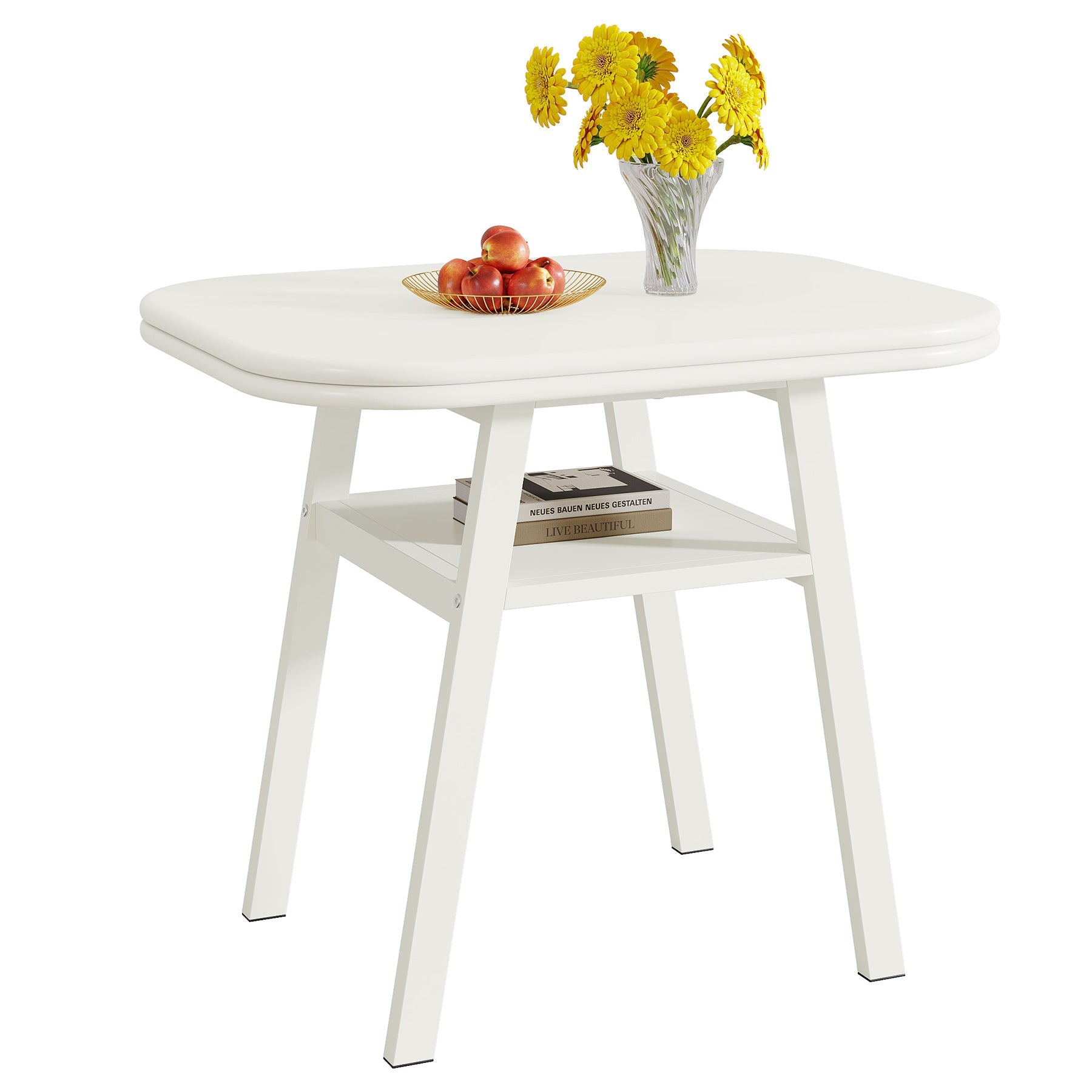 Tribesigns Mesa de comedor de 80 cm para 2-4 personas, Mesa de cocina moderna con almacenaje y estructura de metal en color blanco