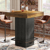 Mesa de bar cuadrada de 80 x 80 x 101 cm con reposapiés metálico, Mesa de pub industrial para cocina y comedor 3