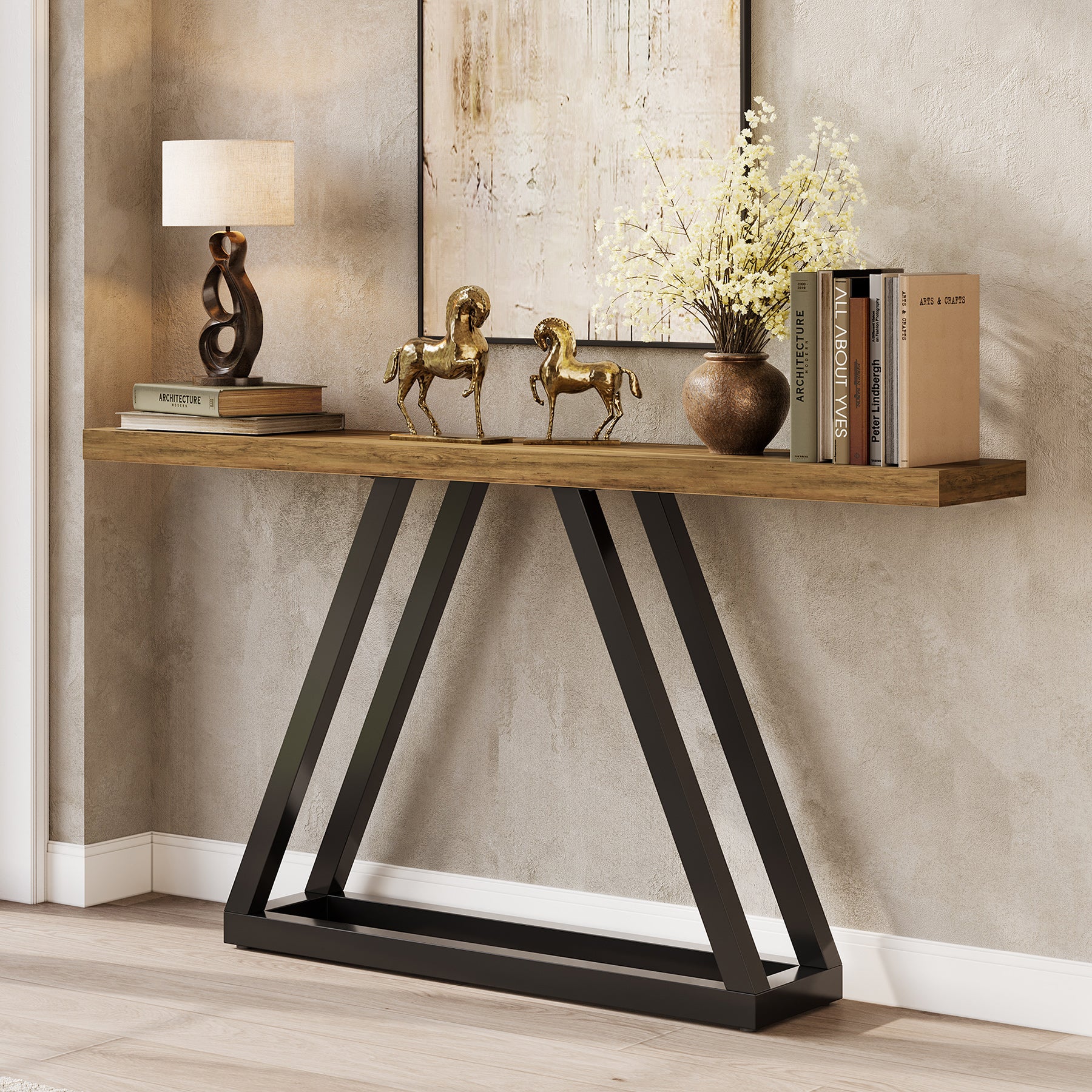 Tribesigns Consola industrial estrecha de 160 cm, Moderna mesa de entrada negra para salón y pasillo