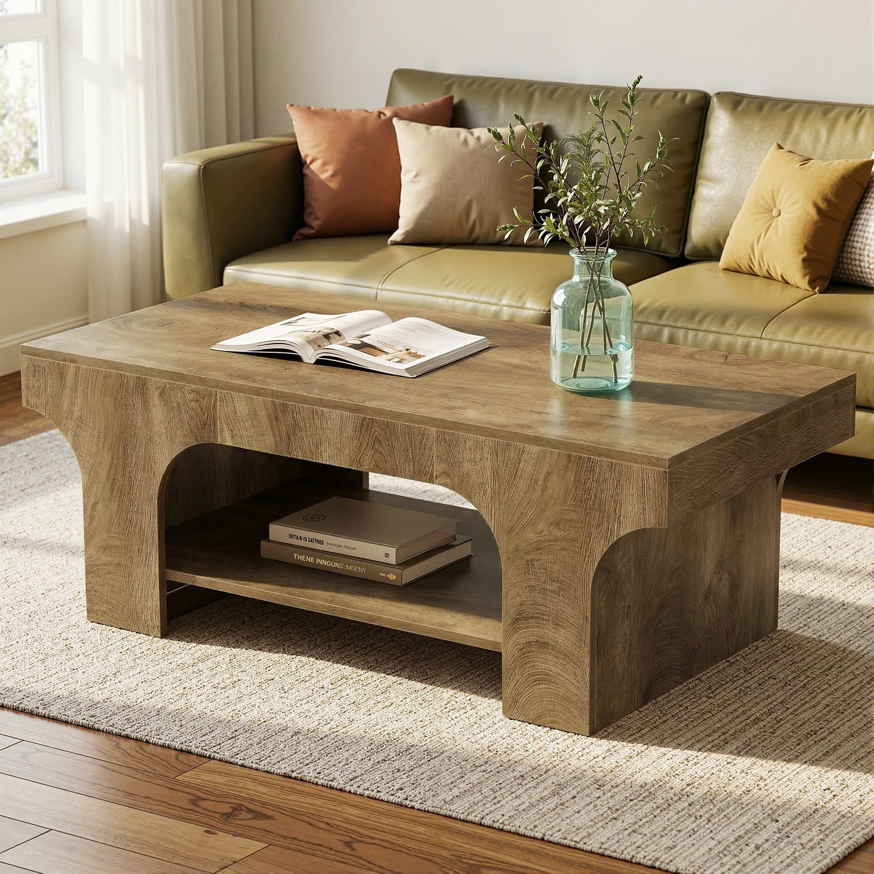 Tribesigns Mesa de centro rectangular de 120 cm, Mesa moderna de dos niveles para sala de estar con almacenamiento