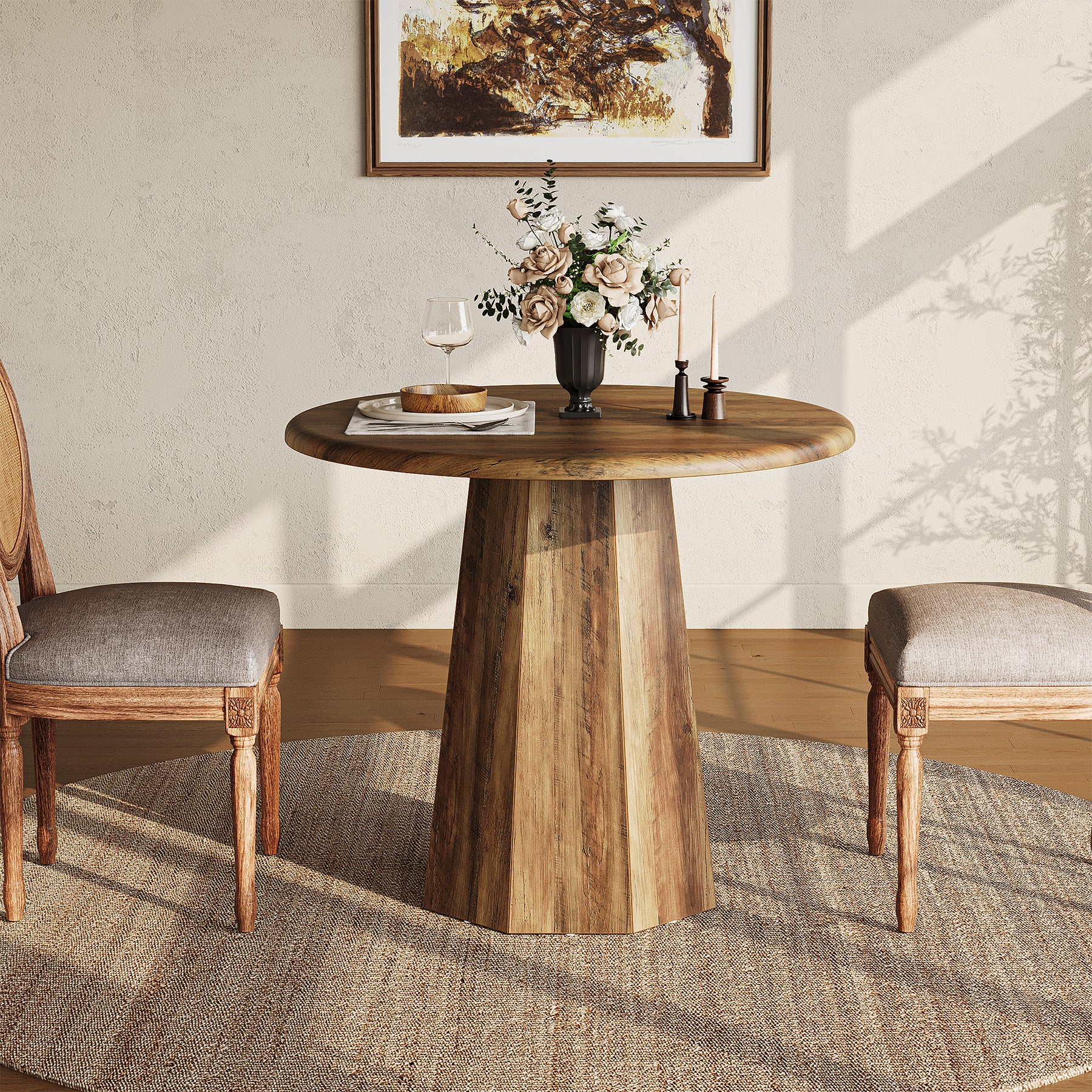 Tribesigns Mesa de comedor redonda de 80 cm para 2-4 personas, Mesa de cocina pequeña con estructura resistente