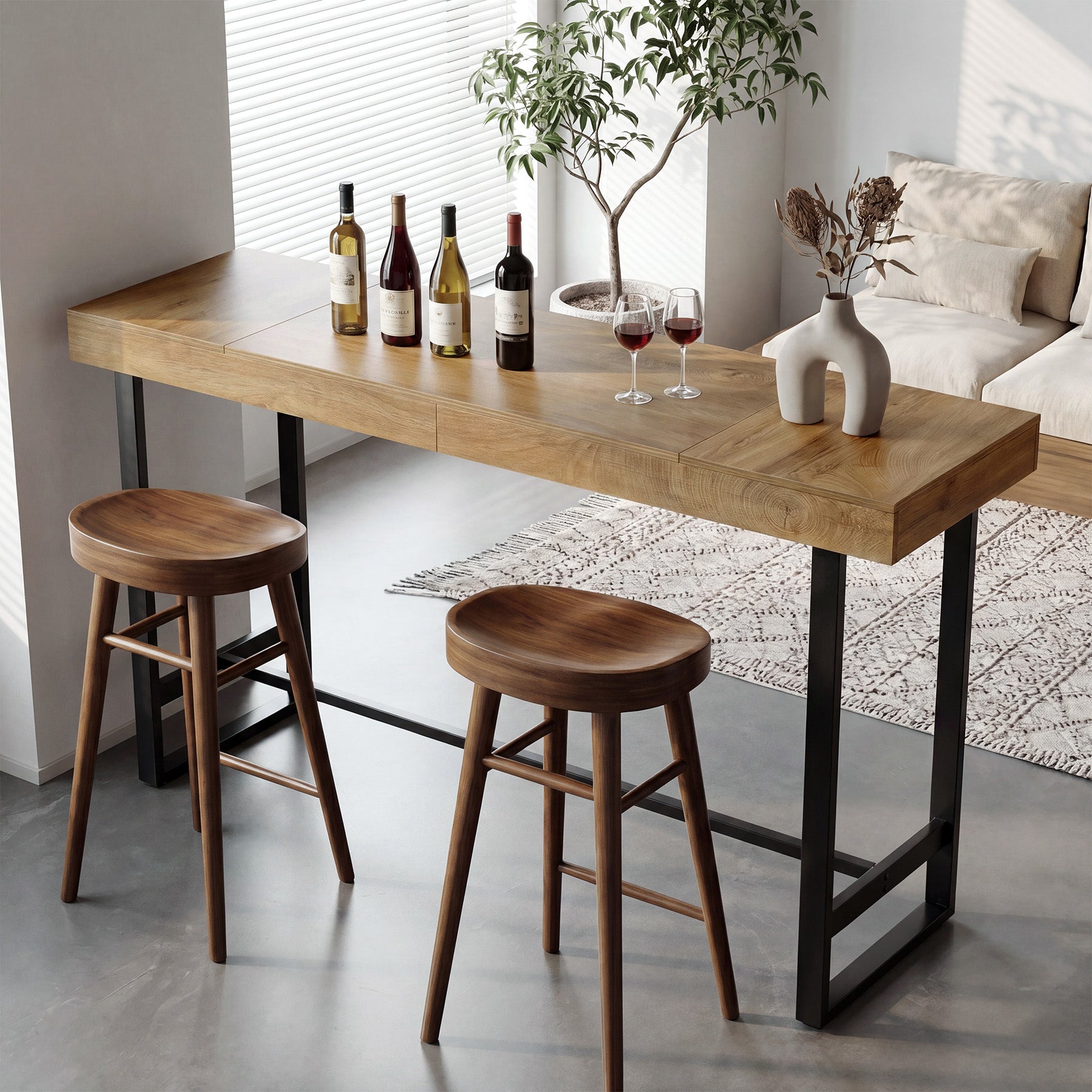 Tribesigns Mesa de bar de 180 cm, Mesa alta con estructura metálica y reposapiés