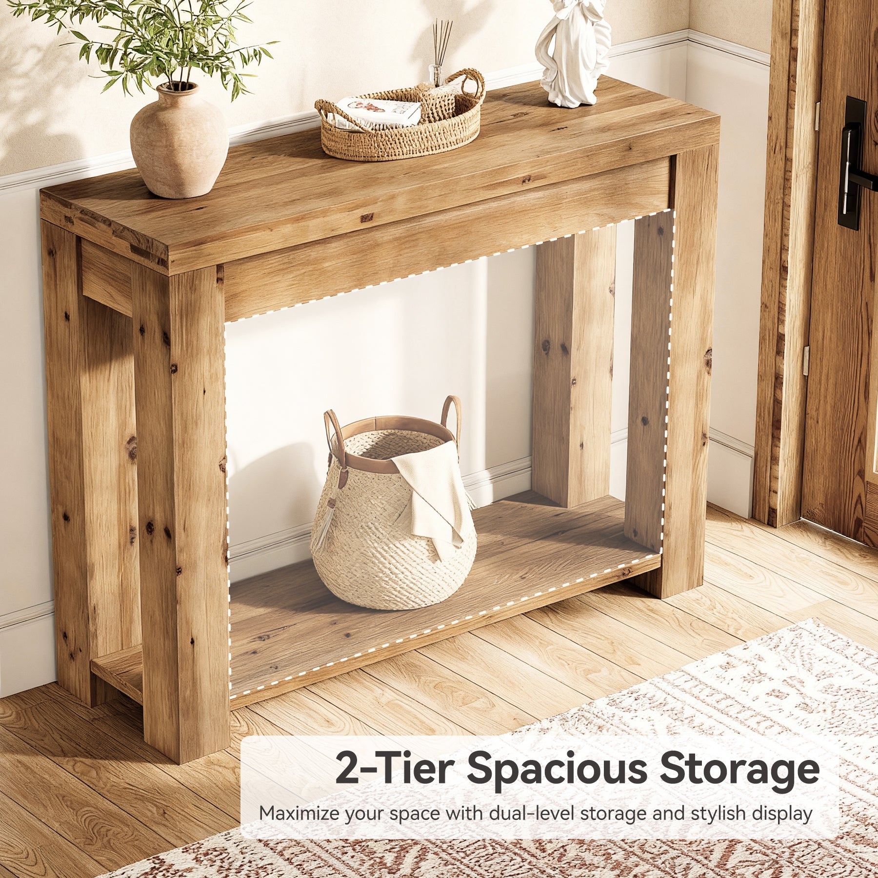 Tribesigns Consola de estilo rústico de madera maciza de 110 cm, Mesa auxiliar estrecha para salón y recibidor