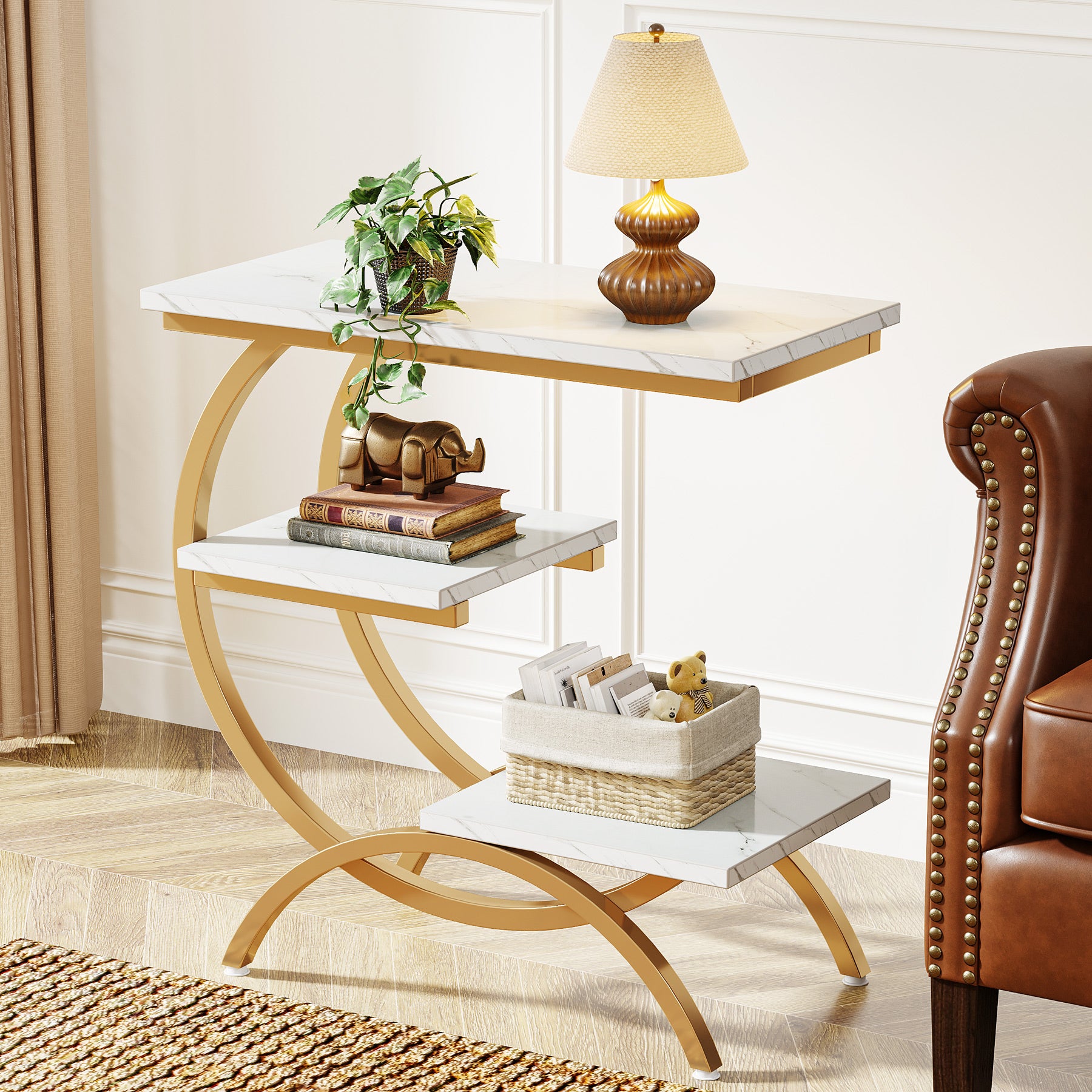 Tribesigns Mesa Auxiliar C, Mesas Sofá Salón 3 Niveles Mesita De Noche Pequeña De Madera