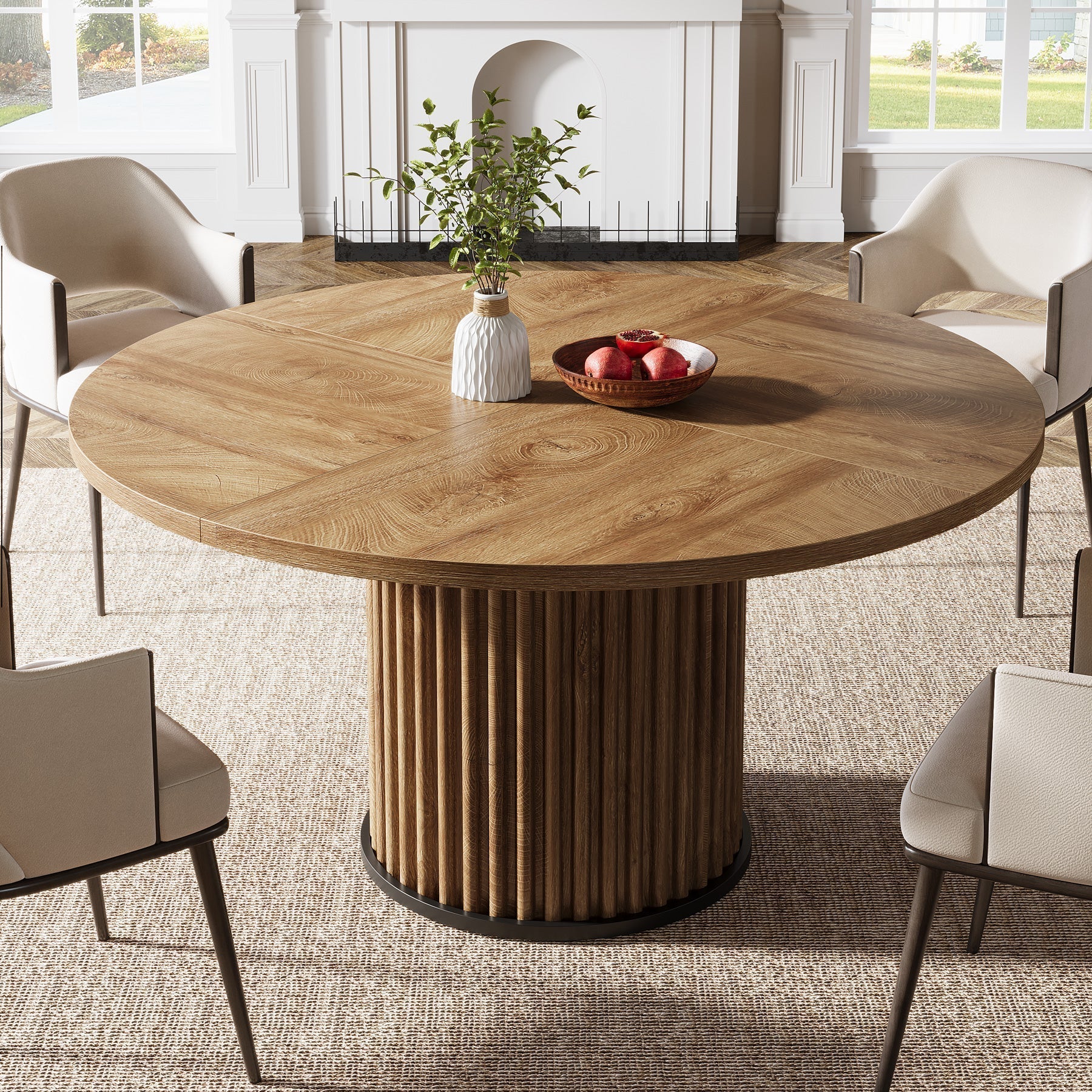 Tribesigns Mesa de comedor redonda negra de 120 cm para 4-6 personas, Mesa de cocina moderna con base de metal