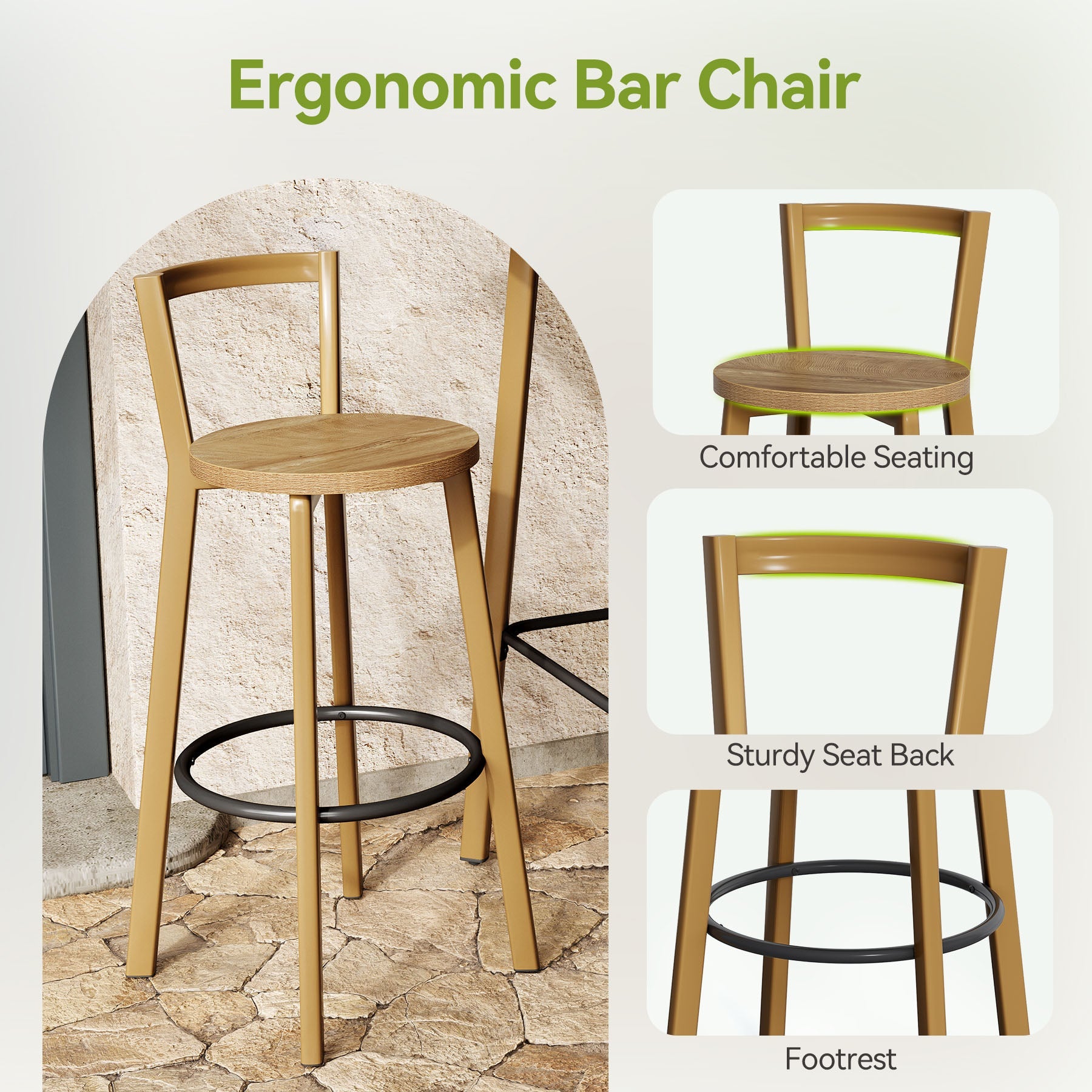 Tribesigns Mesa de Bar Alta con 2 Taburetes, Mesa Bistró Cuadrada 100 cm con Reposapiés