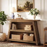Tribesigns Mesa consola de madera maciza de 120 cm, Mesa de recibidor de 3 niveles de estilo rústico con estantes 3